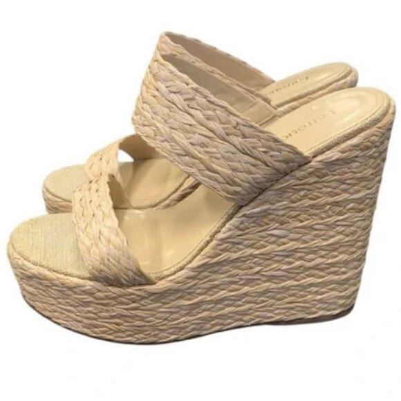 LARROUDE Pamela Wedge Natural Raffia Cushioned Slip-On Sandal Size 7 fits larger - Picture 4 of 11